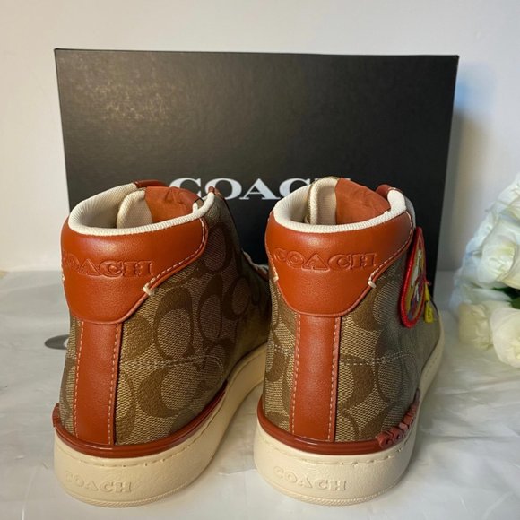 Coach X Peanuts Clip High Top Sneaker In Signature Canvas With Patches CF163 - Picture 7 of 9